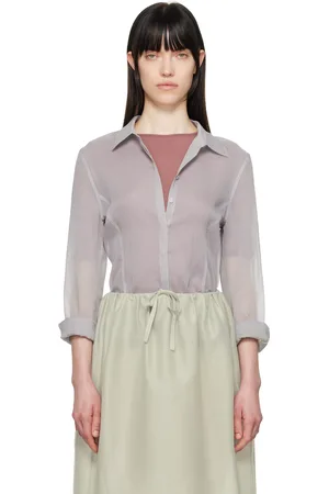 AMOMENTO Gray Sheer Slim Fit Shirt