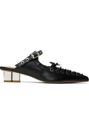 Ganni Black Oleatex Lace-Up Mules