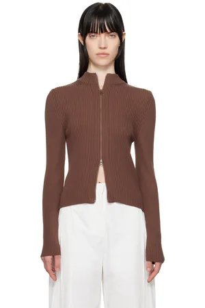 AMOMENTO Ribbed Mock Neck Cardigan