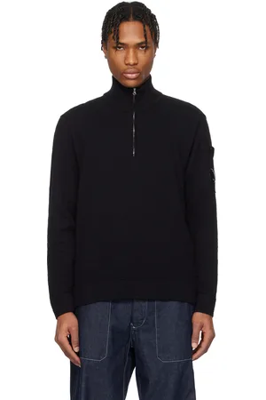 C.P. Company Black Cotton Nylon Half Zip Knit Sweater