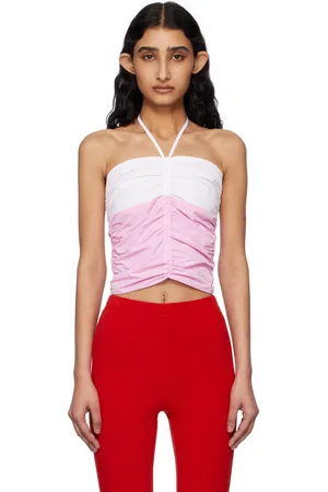 Kijun Pink & Off-White Shirring Halter Top