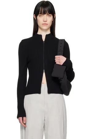 AMOMENTO Ribbed Mock Neck Cardigan