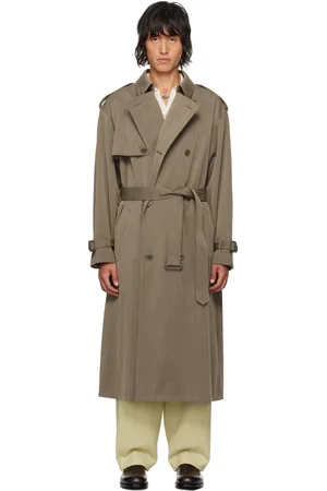 Auralee Brown Wool Cavalry Twill Laminate Trench Coat
