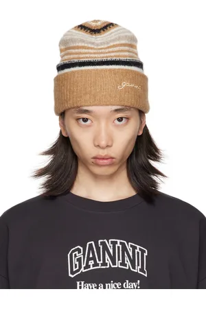 Ganni Brown Striped Beanie