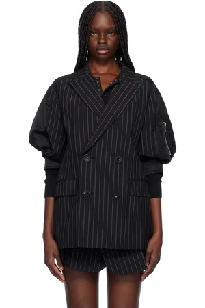 SACAI Black Wool Silk Suiting & Nylon Twill Blazer