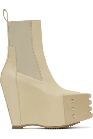 Rick Owens Beige Hollywood Grilled Wedge Beatle Chelsea Boots