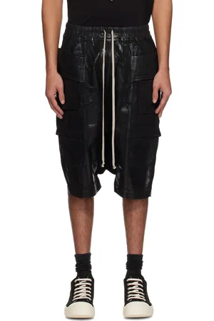 Rick Owens Black Hollywood Creatch Cargo Pods Denim Shorts