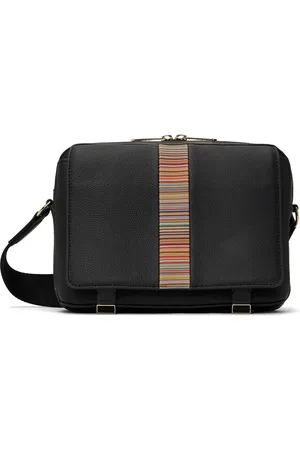 Paul Smith Black Leather Signature Stripe Trim Messenger Bag