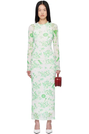 Moschino Green & White Floral Print Mesh Maxi Dress