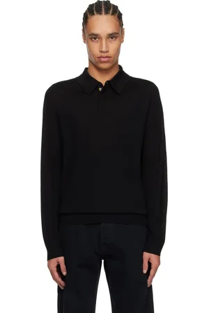 Paul Smith Black Merino Wool Knitted Long Sleeve Polo