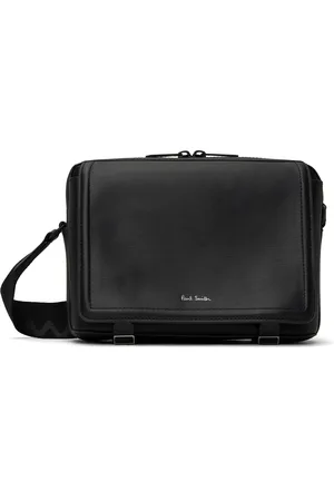 Paul Smith Black Straw-Grain Embossed Leather Messenger Bag