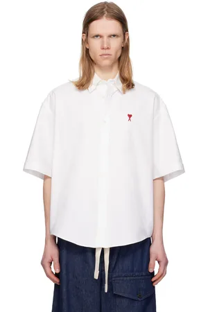 Ami White Cotton Boxy Fit Short Sleeves Shirt