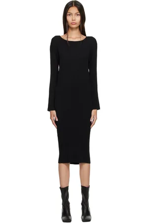 Issey Miyake Black Hatching Midi Dress
