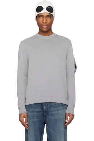 C.P. Company Gray Compact Cotton Crewneck Lens Knit Sweater