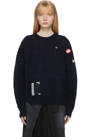 RAF SIMONS Navy Oversized Merino Reversed Braid Sweater