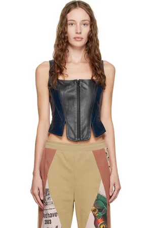 Marine Serre Blue Zipped Leather Corset