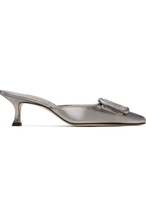 Manolo Blahnik Silver Maysale Mules