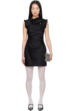 Shushu/Tong Black Flare Sleeves Style Slim-Fit Minidress