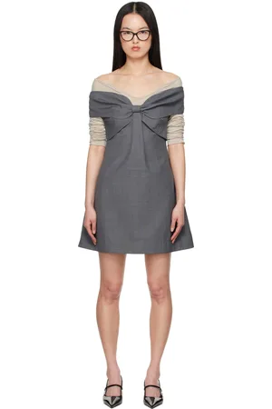 Shushu/Tong Gray Bow Off Shoulder Minidress