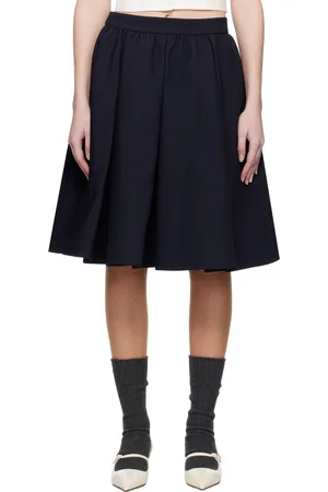 Shushu/Tong Navy Silhouette Pleated Midi Skirt