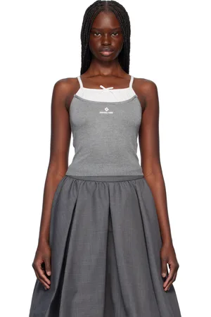 Shushu/Tong Gray & White Patchwork Knit Sling Tank Top