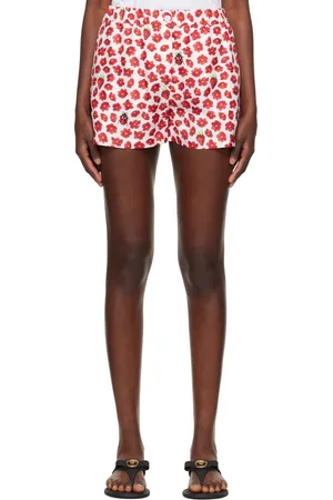 VERSACE White & Red Strawberry Garden Shorts