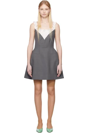 Shushu/Tong Gray & White Patchwork Pleated Collar Minidress