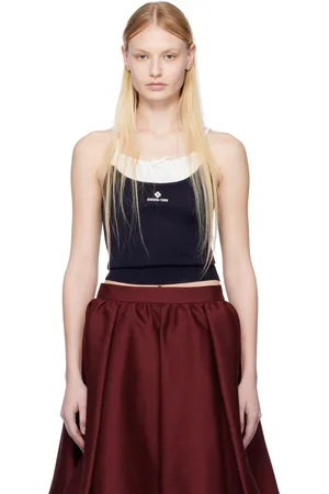 Shushu/Tong Navy & White Patchwork Knit Sling Tank Top