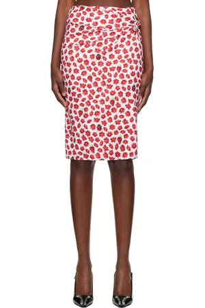 VERSACE White & Red Strawberry Garden Midi Skirt