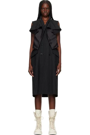 SACAI Black Wool Silk Suiting Midi Dress
