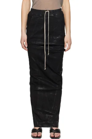 Rick Owens Black Pull On Pillar Denim Maxi Skirt