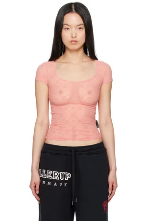 Marine Serre SSENSE Exclusive Pink Recycled Flock Open Neck T-shirt