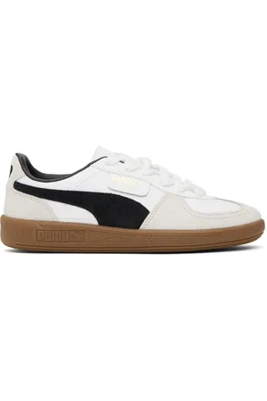 PUMA White & Gray Palermo Leather Sneakers