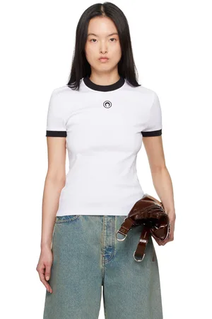 Marine Serre White Moon Logo Jersey Fitted T-Shirt