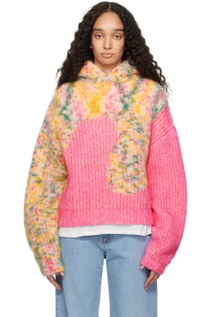 ERL Pink & Yellow Bicolor Swirl Knit Hoodie