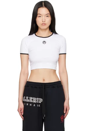 Marine Serre White Moon Logo Jersey Cropped T-shirt