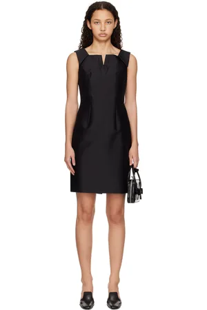 Shushu/Tong Black Lapel Waist-Cinching Straight Minidress