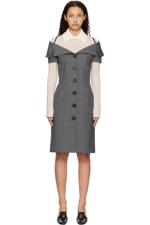 Shushu/Tong Gray Off-Shoulder Lapel Slim Midi Dress