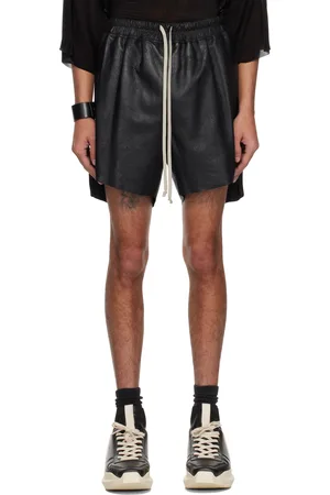 Rick Owens Black Hollywood Boxers Leather Shorts
