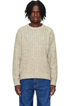 Solid Off-White Round Neck Stitch Knit Sweater