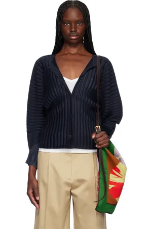 PLEATS PLEASE ISSEY MIYAKE Navy Rib Pleats February Cardigan
