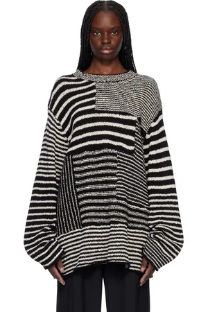 YOHJI YAMAMOTO Black & Off-White 3G1P Border Round Neck Knit Sweater