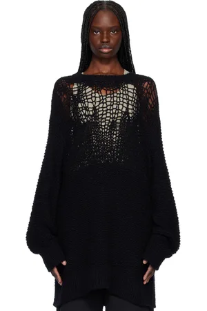 YOHJI YAMAMOTO Black Damage Processed Garter Round Neck Sweater