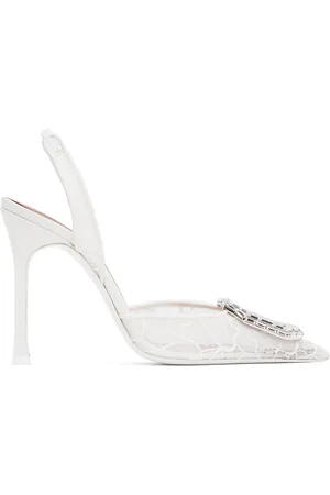 Amina Muaddi White Camelia Lace Sling 105 Heels