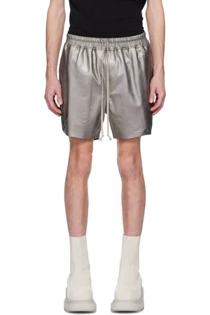 Rick Owens Gunmetal Hollywood Boxers Leather Shorts