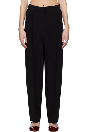 Totême Black Double-Pleat Straight Trousers