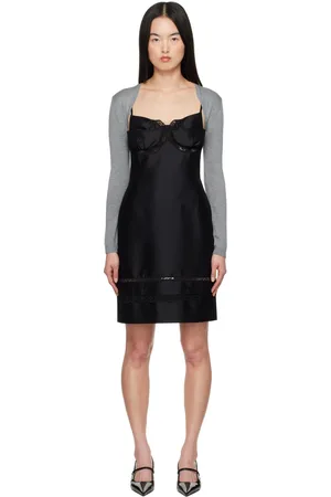 Shushu/Tong Black Double-Bodice Bow Sling Midi Dress