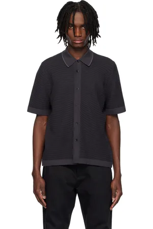 RAG&BONE Gray Harvey Striped Jacquard-Knit Polo