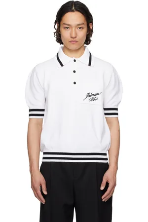 Balmain White Logo Cotton Knit Polo