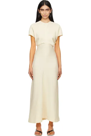 Totême Off-White Slouch Waist Crinkled Midi Dress